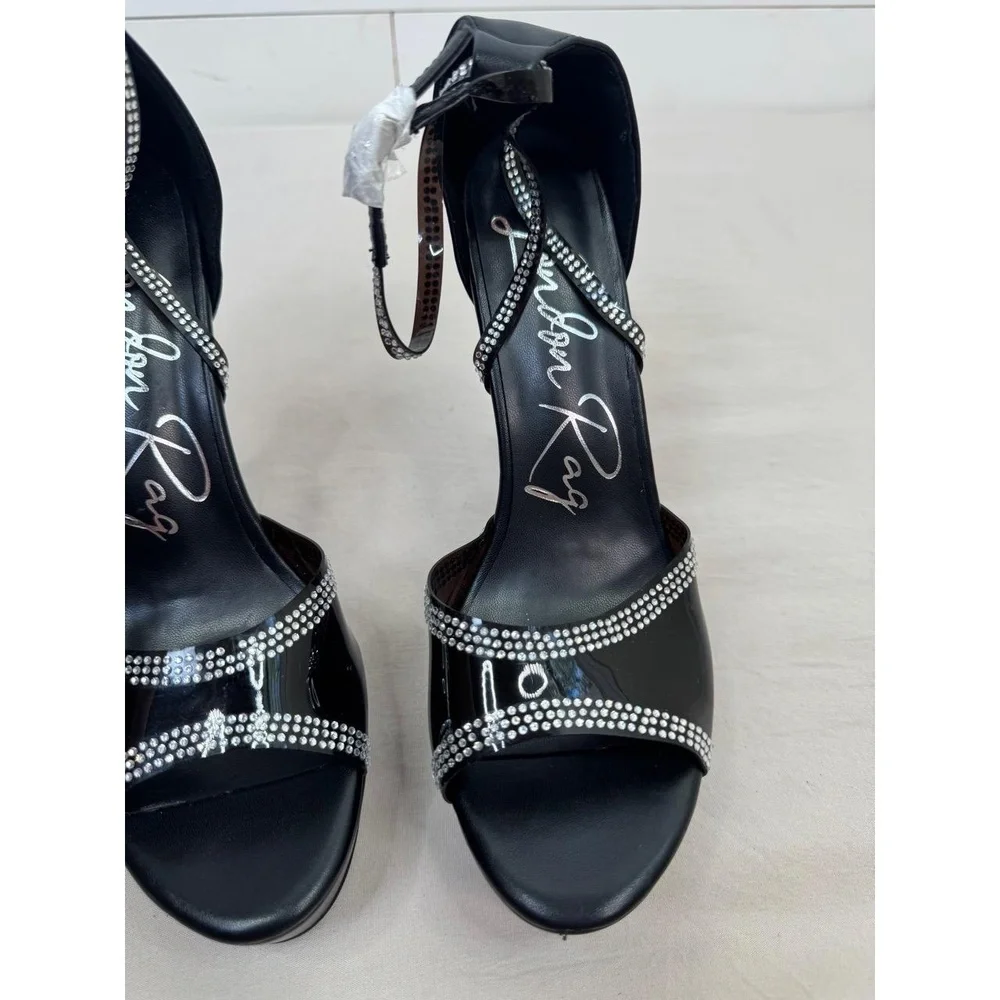 London Rag Womens Size 9 Black Platform Stiletto Sandals Rhinestone Glam Sparkle